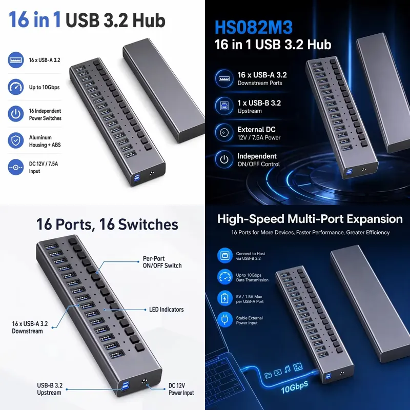 موزع USB 3.2 Gen2 بـ 16 منفذ م - مراجعة Usb Hub وسعره