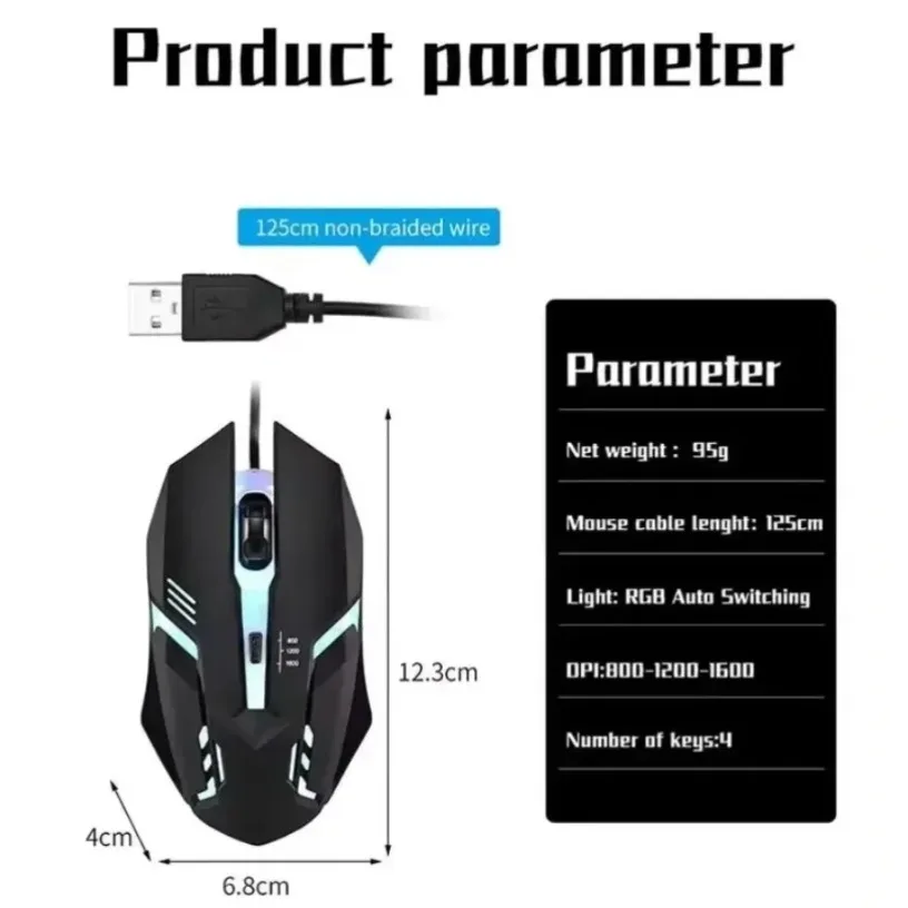 فأرة ألعاب سلكية ملونة بثلاثة  - مراجعة Laptop Mouse وسعره