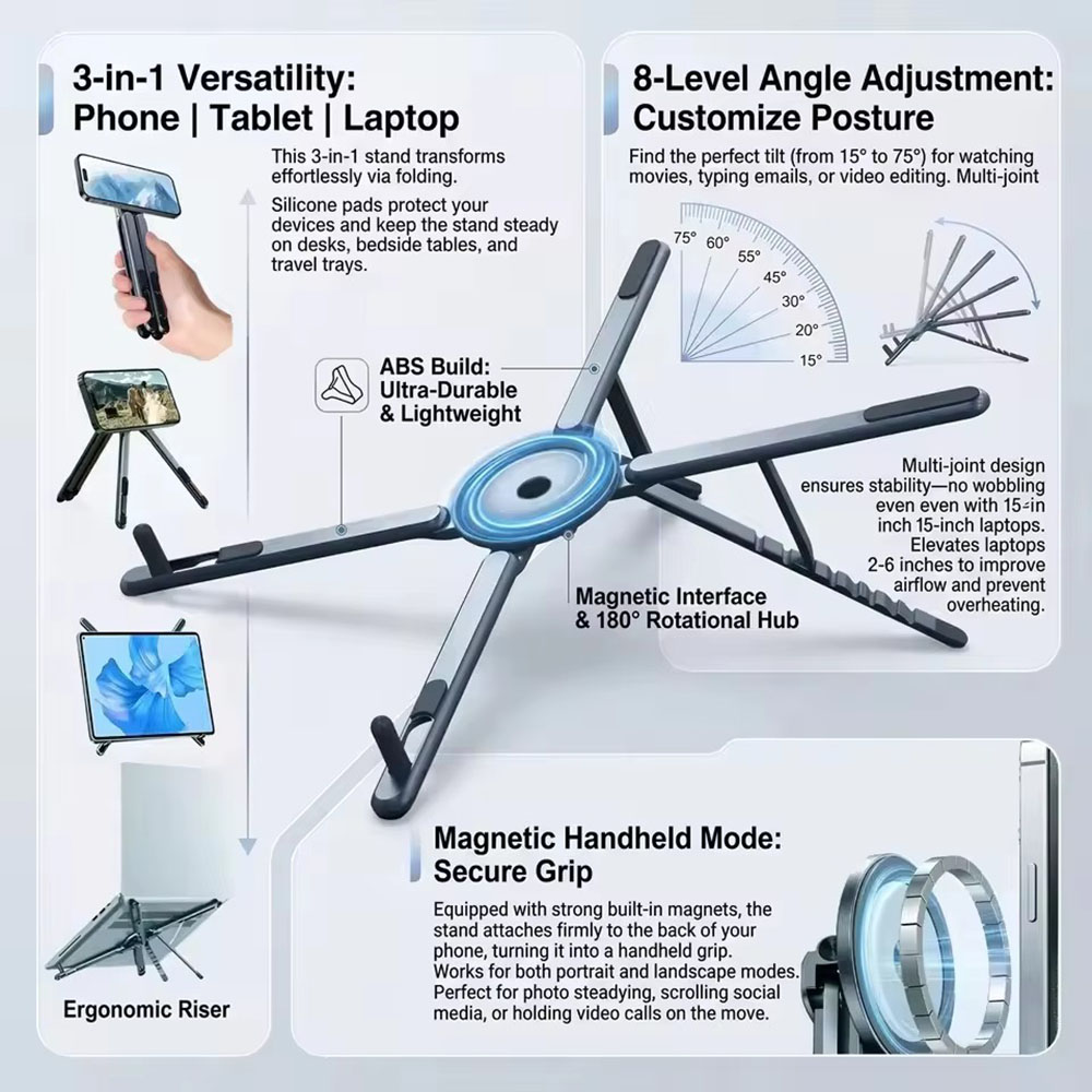 حامل هاتف مغناطيسي محمول وعصا  - مراجعة Laptop Stand وسعره